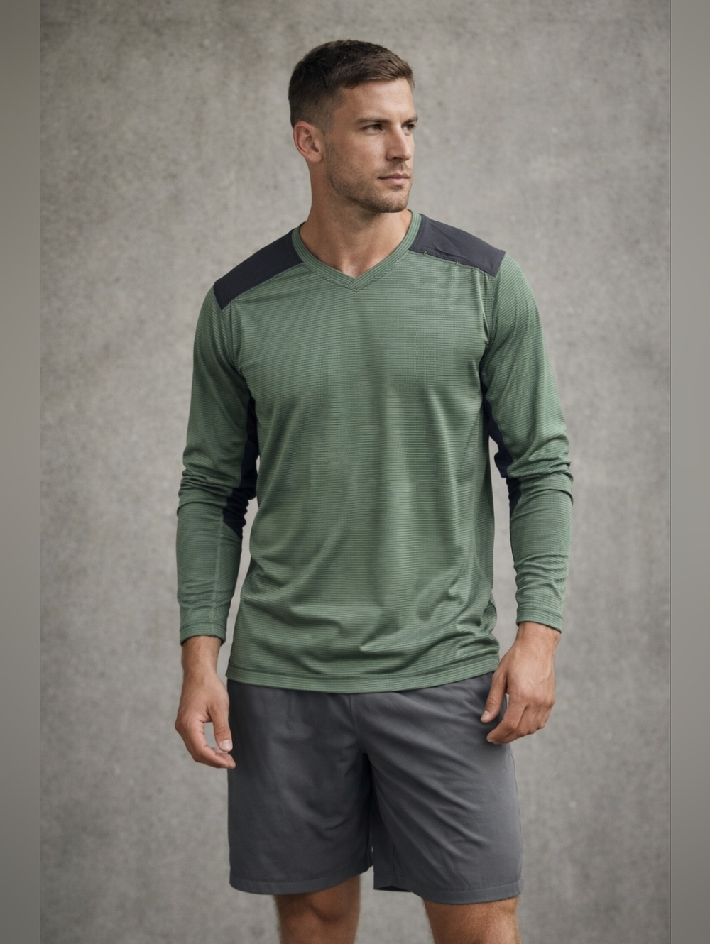 Men's V-Neck Long Sleeve Performance Shirt - Green
